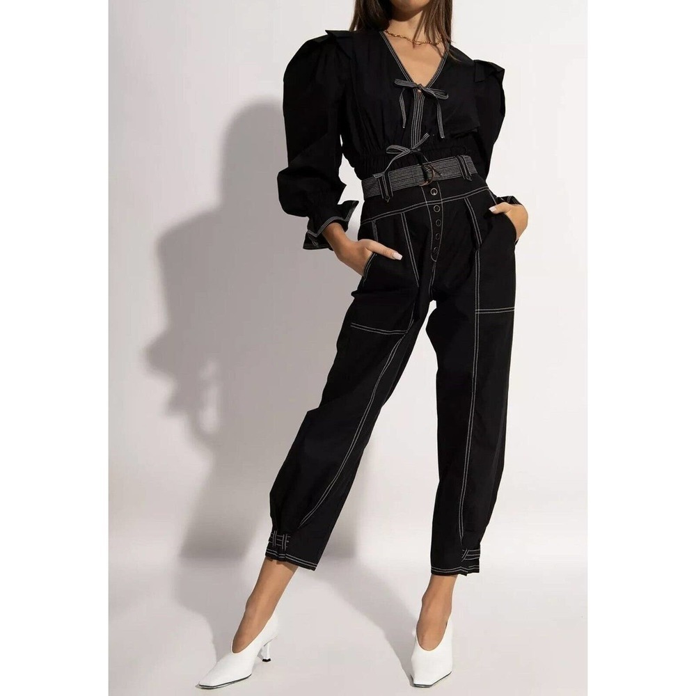 ULLA JOHNSON Charline Belted Cotton Poplin Pants Raven Sz-6 $ 370 SOLD OUT.!